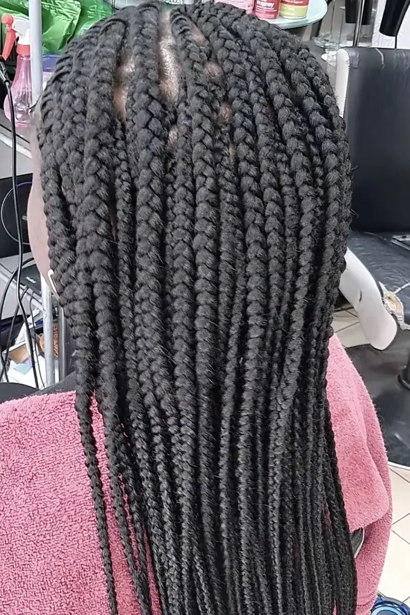 Black medium box braids, past shoulder length